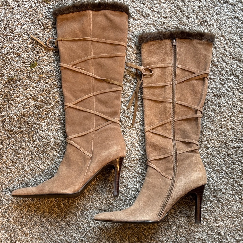 Tan Suede Knee-High Boots